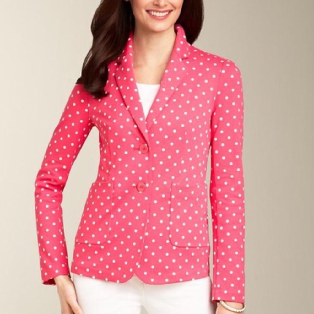 Talbots Womens Polka Dot Blazer Jacket Size S Preppy Cotton Blend Long Sleeve